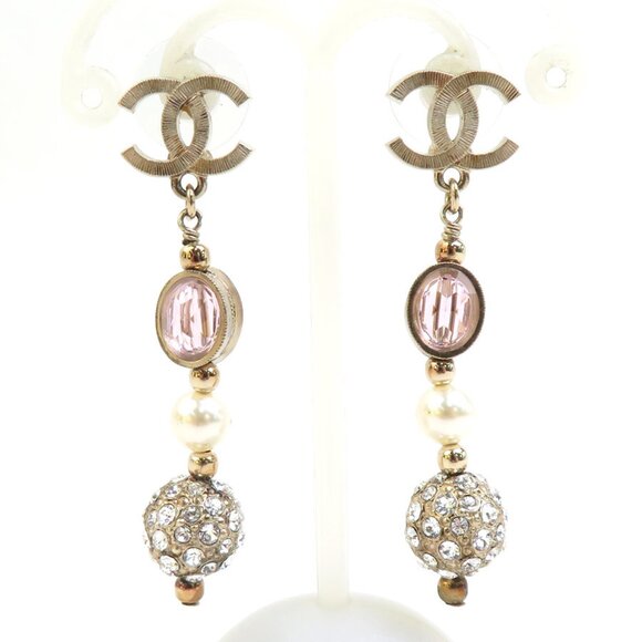 CHANEL Authentic Pink Logo Earrings